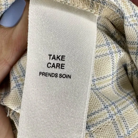 NWT Avec Les Filles Tan and Blue Plaid patchwork Trenchcoat Medium - Picture 10 of 16